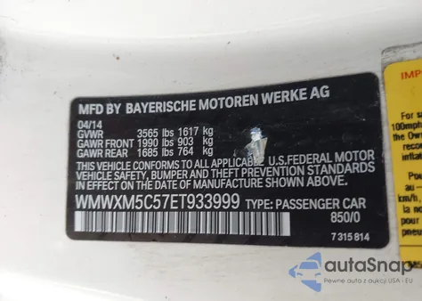 2014 Mini Hardtop Cooper z USA, uszkodzony, nr VIN WMWXM5C57ET933999